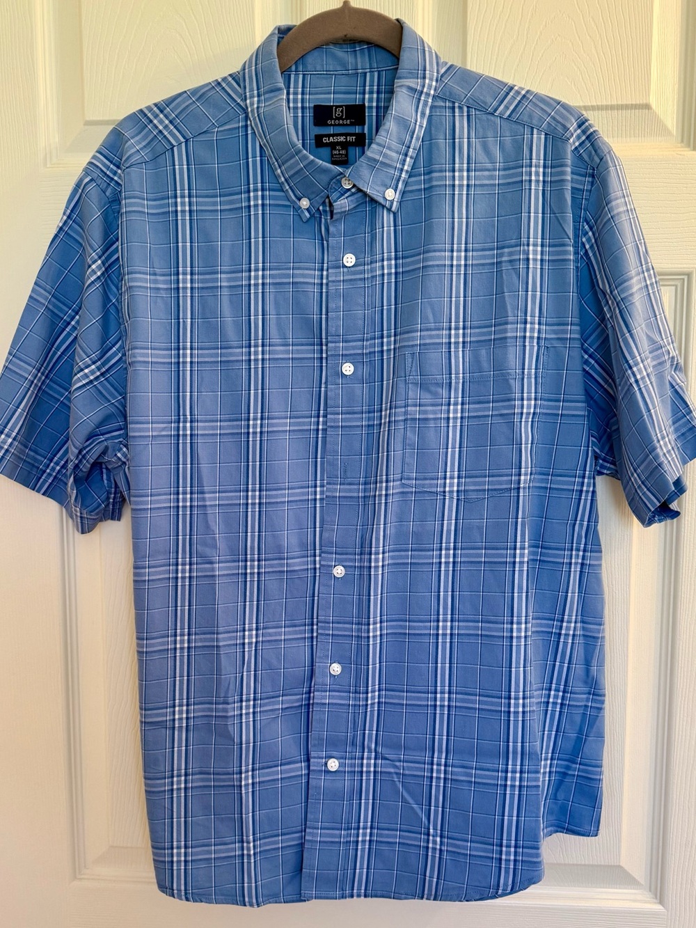 GEORGE Men’s Blue Plaid Short-Sleeve Button-Down Shirt